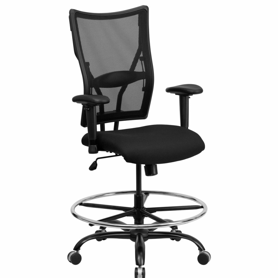 Office & Reception FLASH Drafting Stools | Hercules Series 400 Lb. Capacity Big & Tall Mesh Ergonomic Drafting Chair With Height Adjustable Arms