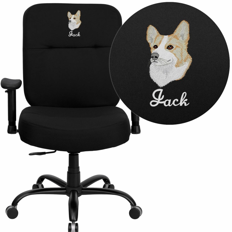 Office & Reception FLASH Personalized Office Chairs | Embroidered Hercules Series Big & Tall 400 Lb. Rated Executive Swivel Ergonomic Office Chair With Rectangular Back And Arms