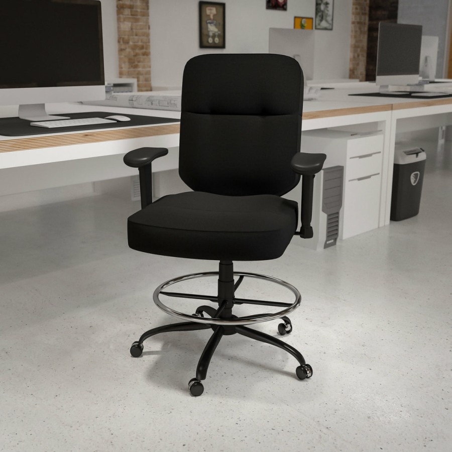 Office & Reception FLASH Drafting Stools | Hercules Series Big & Tall 400 Lb. Rated Ergonomic Drafting Chair With Rectangular Back And Adjustable Arms