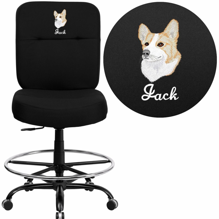 Office & Reception FLASH Personalized Office Chairs | Embroidered Hercules Series Big & Tall 400 Lb. Rated Ergonomic Drafting Chair With Rectangular Back