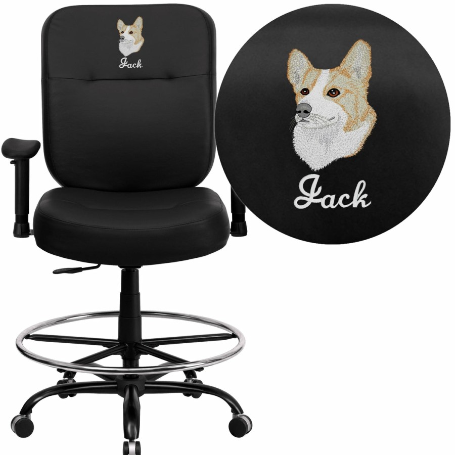 Office & Reception FLASH Personalized Office Chairs | Embroidered Hercules Series Big & Tall 400 Lb. Rated Ergonomic Drafting Chair With Rectangular Back And Adjustable Arms