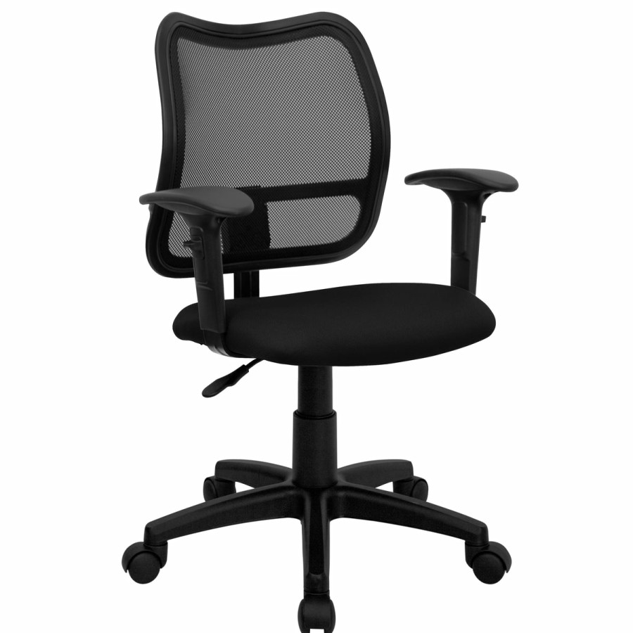 Office & Reception FLASH Task Office Chairs | Mid-Back Mesh Swivel Task Office Chair With Adjustable Arms