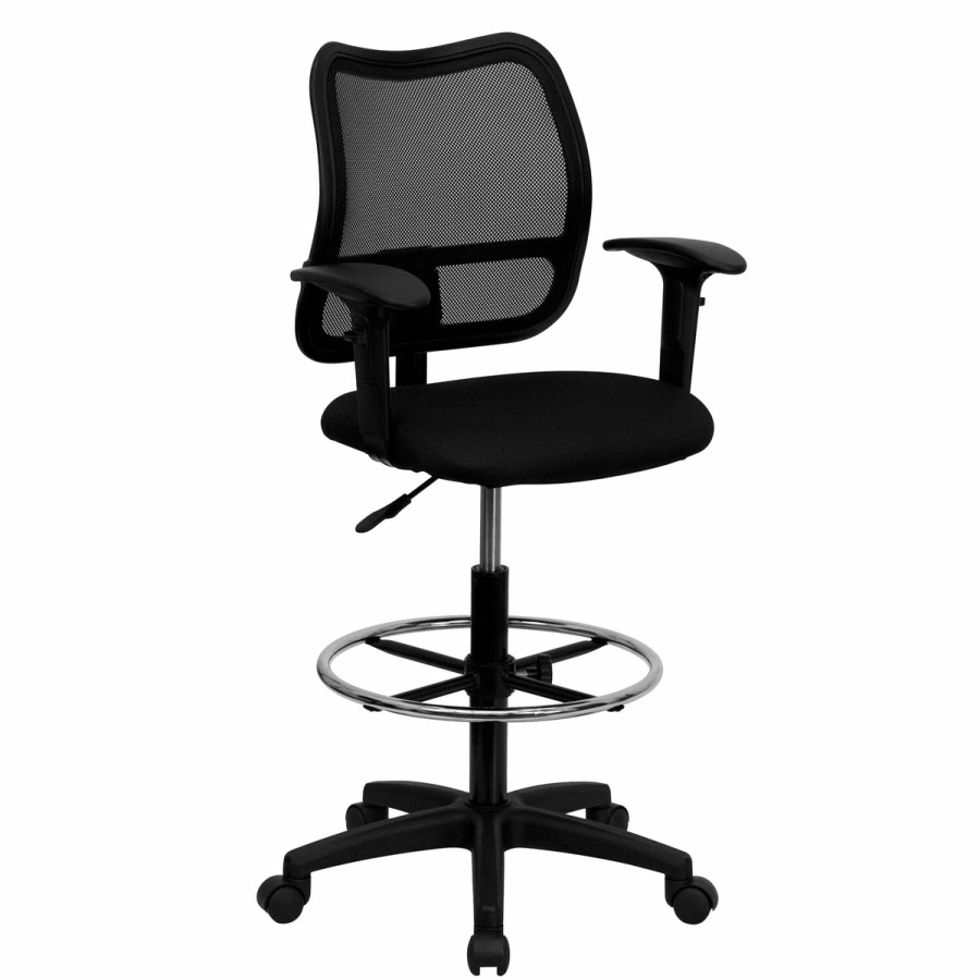 Office & Reception FLASH Drafting Stools | Mid-Back Mesh Drafting Chair With Adjustable Arms