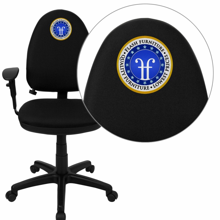 Office & Reception FLASH Personalized Office Chairs | Embroidered Mid-Back Fabric Multifunction Swivel Ergonomic Task Office Chair With Adjustable Lumbar Support And Adjustable Arms