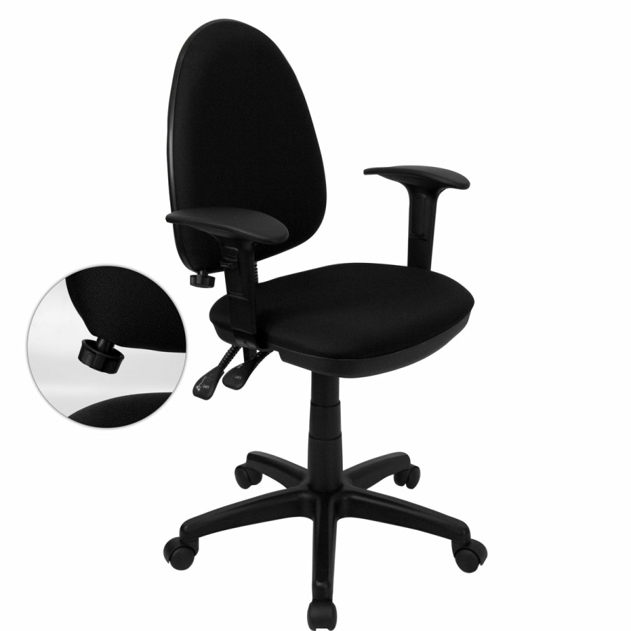 Office & Reception FLASH Task Office Chairs | Mid-Back Fabric Multifunction Swivel Ergonomic Task Office Chair With Adjustable Lumbar Support And Adjustable Arms