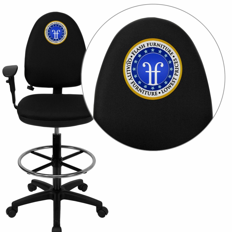 Office & Reception FLASH Personalized Office Chairs | Embroidered Mid-Back Multi-Functional Ergonomic Drafting Chair With Adjustable Lumbar Support And Height Adjustable Arms