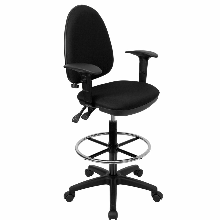 Office & Reception FLASH Drafting Stools | Mid-Back Multi-Functional Ergonomic Drafting Chair With Adjustable Lumbar Support And Height Adjustable Arms