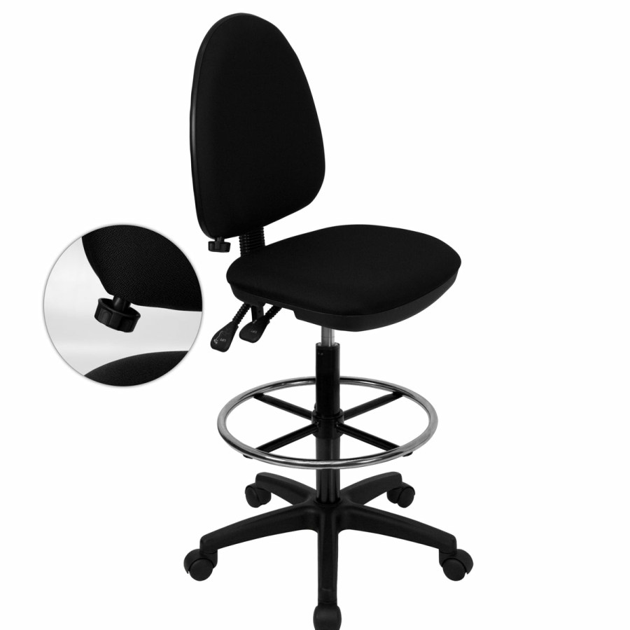 Office & Reception FLASH Drafting Stools | Mid-Back Multi-Functional Ergonomic Drafting Chair With Adjustable Lumbar Support