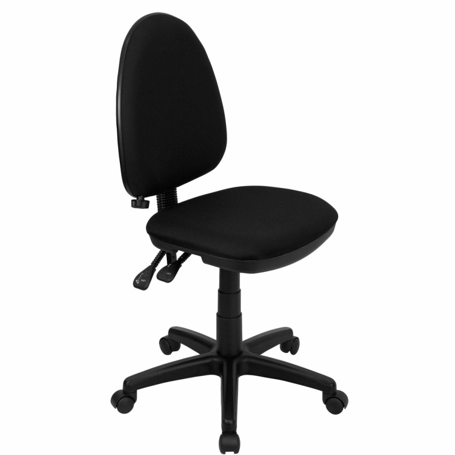 Office & Reception FLASH Task Office Chairs | Mid-Back Fabric Multifunction Swivel Ergonomic Task Office Chair With Adjustable Lumbar Support