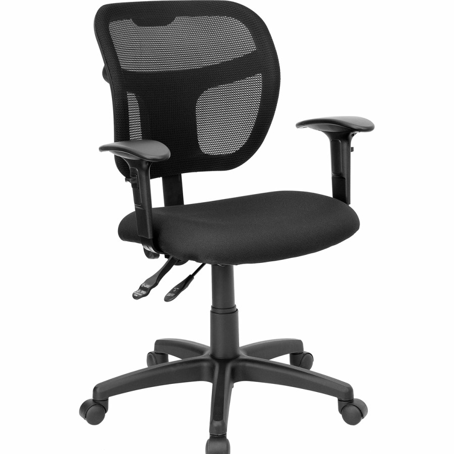 Office & Reception FLASH Task Office Chairs | Mid-Back Mesh Swivel Task Office Chair With Back Height Adjustment And Adjustable Arms