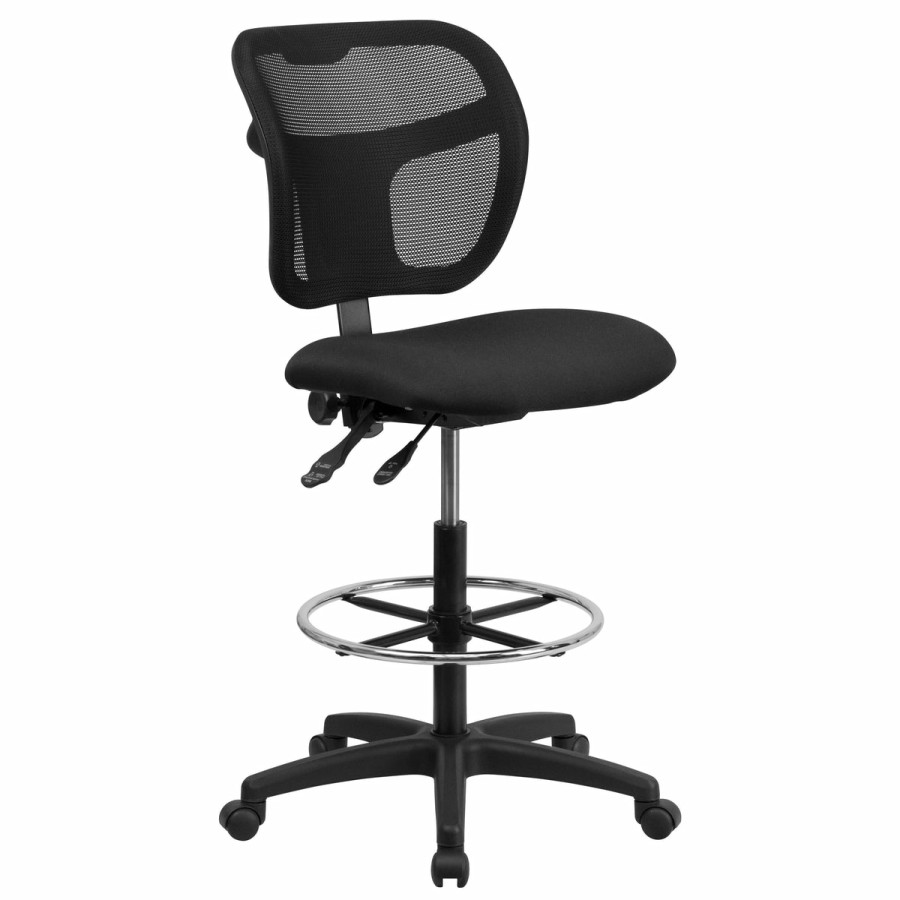 Office & Reception FLASH Drafting Stools | Mid-Back Mesh Drafting Chair With Back Height Adjustment