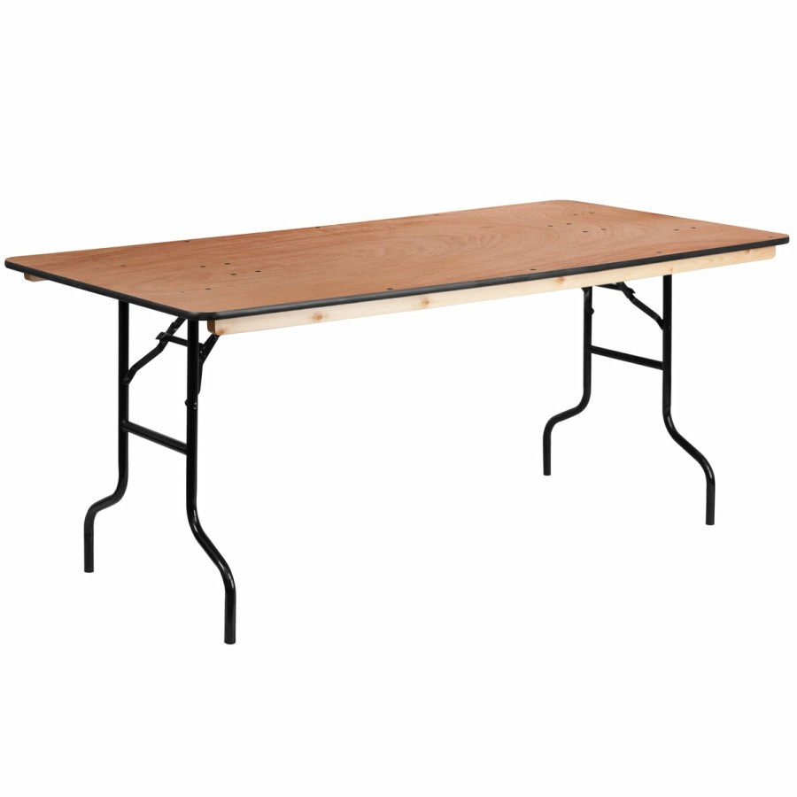 Folding & Event FLASH Wood Folding Tables | 6-Foot Rectangular Wood Folding Banquet Table With Clear Coated Finished Top