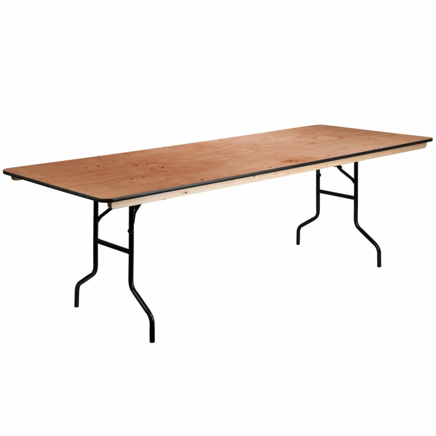 Folding & Event FLASH Wood Folding Tables | 8-Foot Rectangular Wood Folding Banquet Table With Clear Coated Finished Top