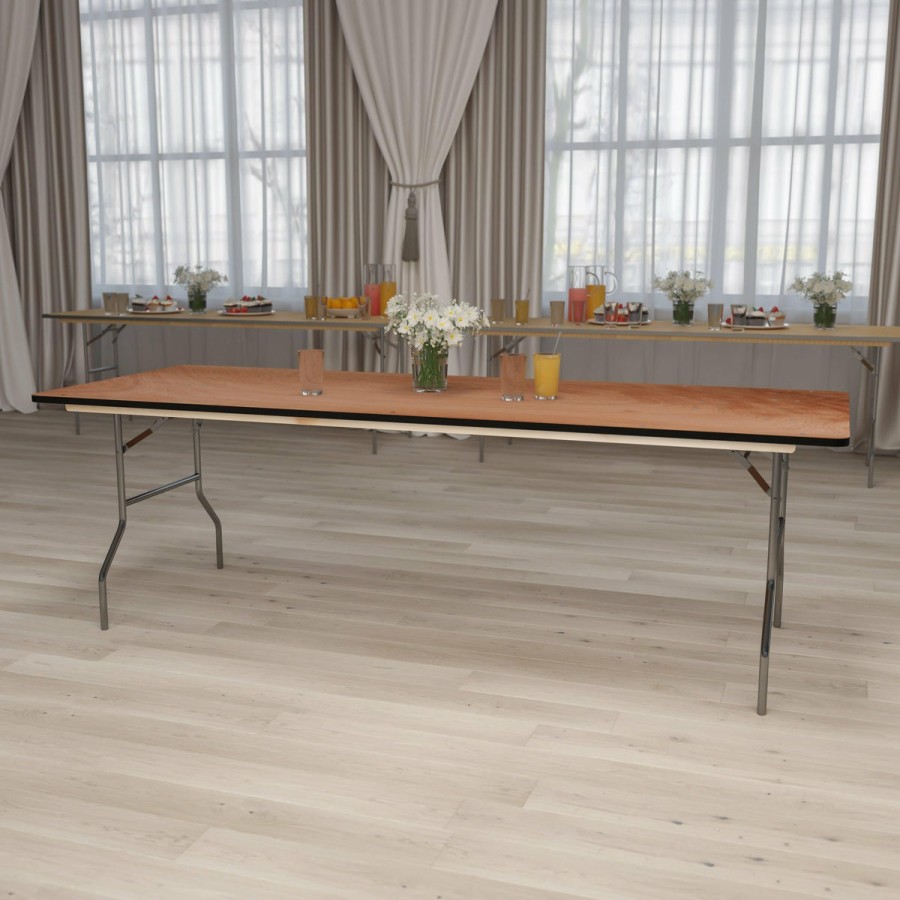 Folding & Event FLASH Wood Folding Tables | 8-Foot Rectangular Wood Folding Banquet Table With Clear Coated Finished Top