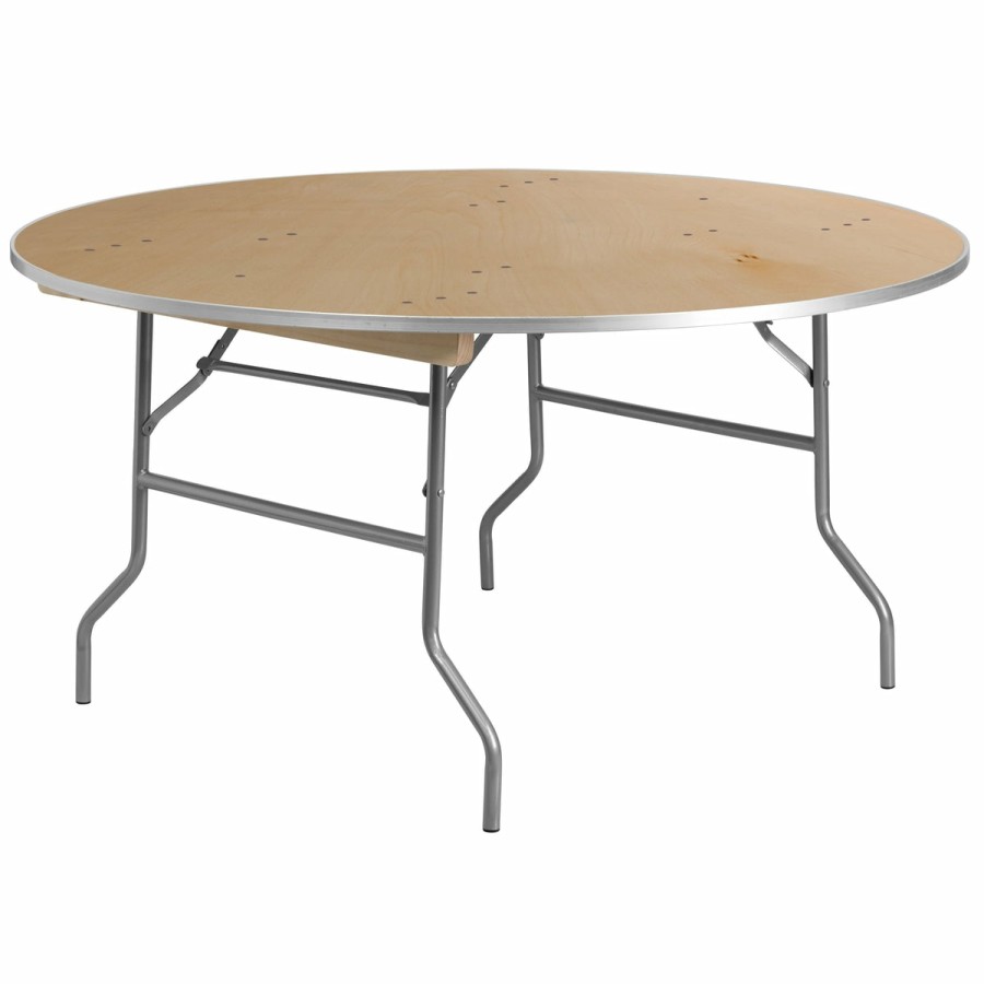 Folding & Event FLASH Wood Folding Tables | 5-Foot Round Heavy Duty Birchwood Folding Banquet Table With Metal Edges