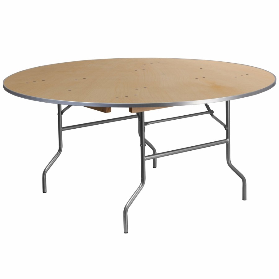 Folding & Event FLASH Wood Folding Tables | 5.5-Foot Round Heavy Duty Birchwood Folding Banquet Table With Metal Edges