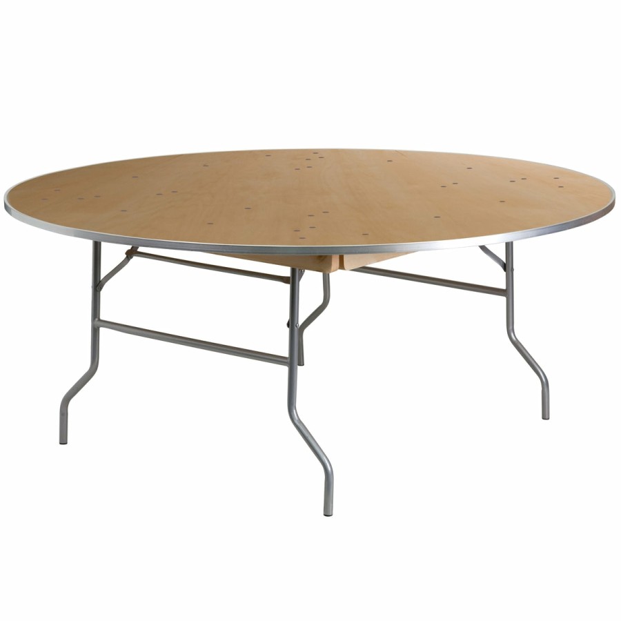 Folding & Event FLASH Wood Folding Tables | 6-Foot Round Heavy Duty Birchwood Folding Banquet Table With Metal Edges