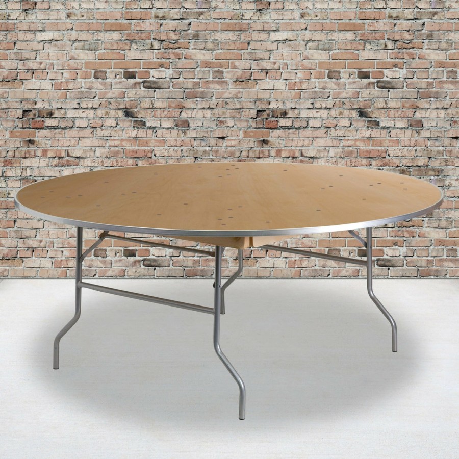 Folding & Event FLASH Wood Folding Tables | 6-Foot Round Heavy Duty Birchwood Folding Banquet Table With Metal Edges