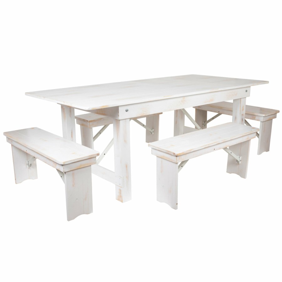 More FLASH | Hercules Series 7' X 40" Folding Farm Table And Four Bench Set