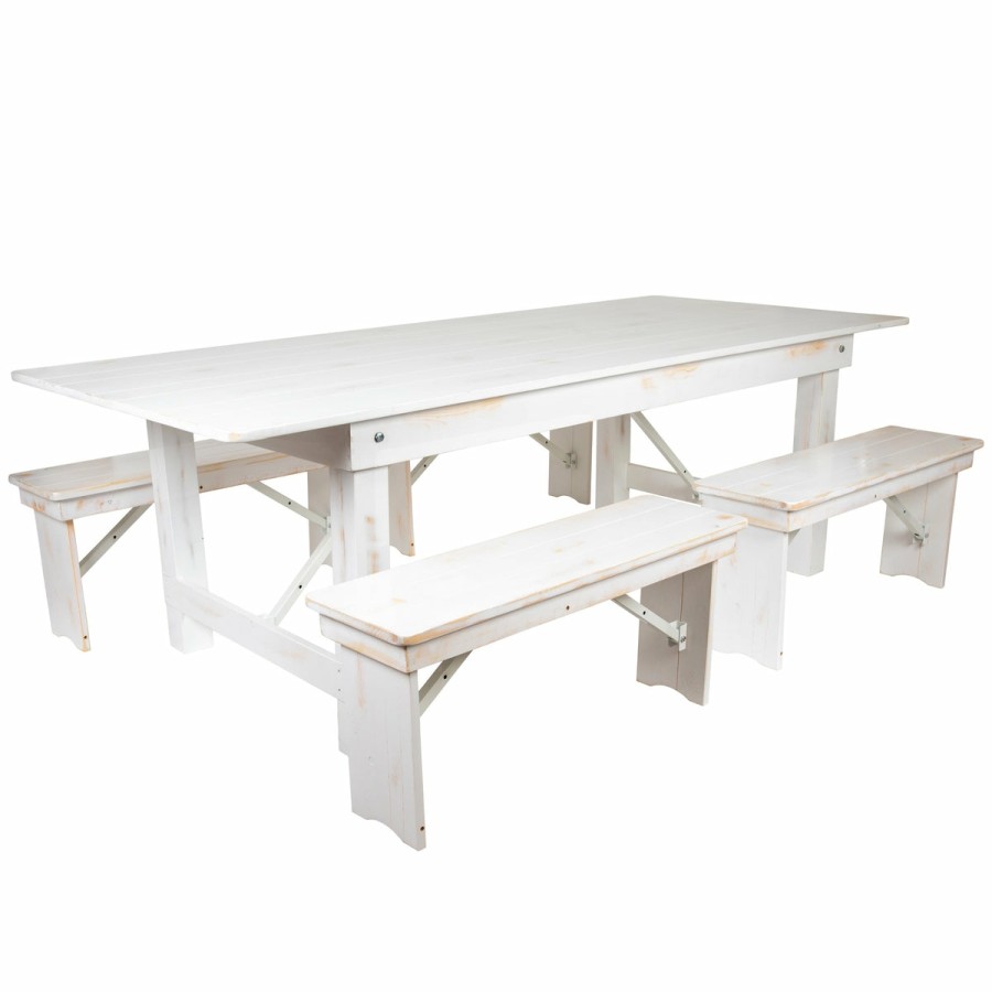 More FLASH | Hercules Series 8' X 40'' Folding Farm Table And Four 40.25"L Bench Set