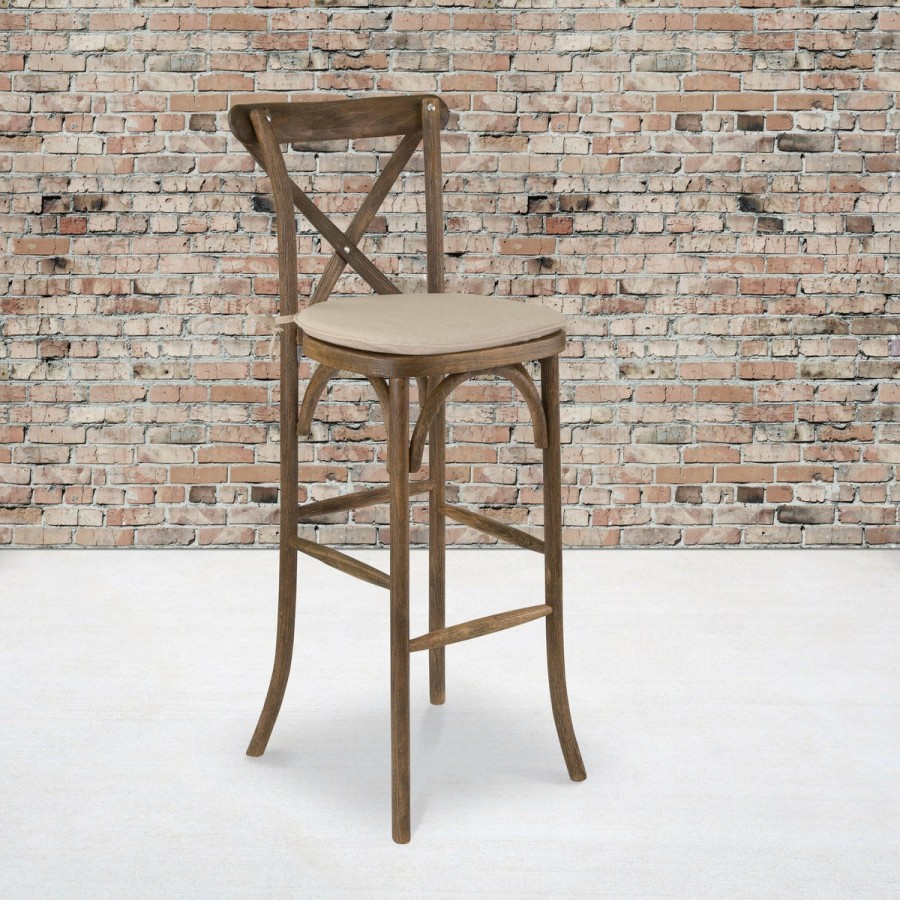 Folding & Event FLASH Cross Back Chairs | Hercules Series Wood Cross Back Barstool With Cushion