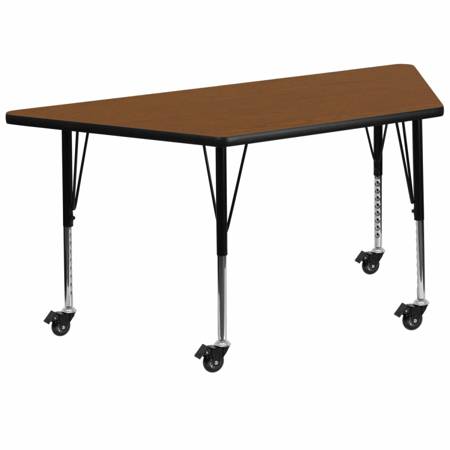 Classroom FLASH Trapezoid Tables | Mobile 22.5''W X 45''L Trapezoid Hp Laminate Activity Table - Height Adjustable Short Legs