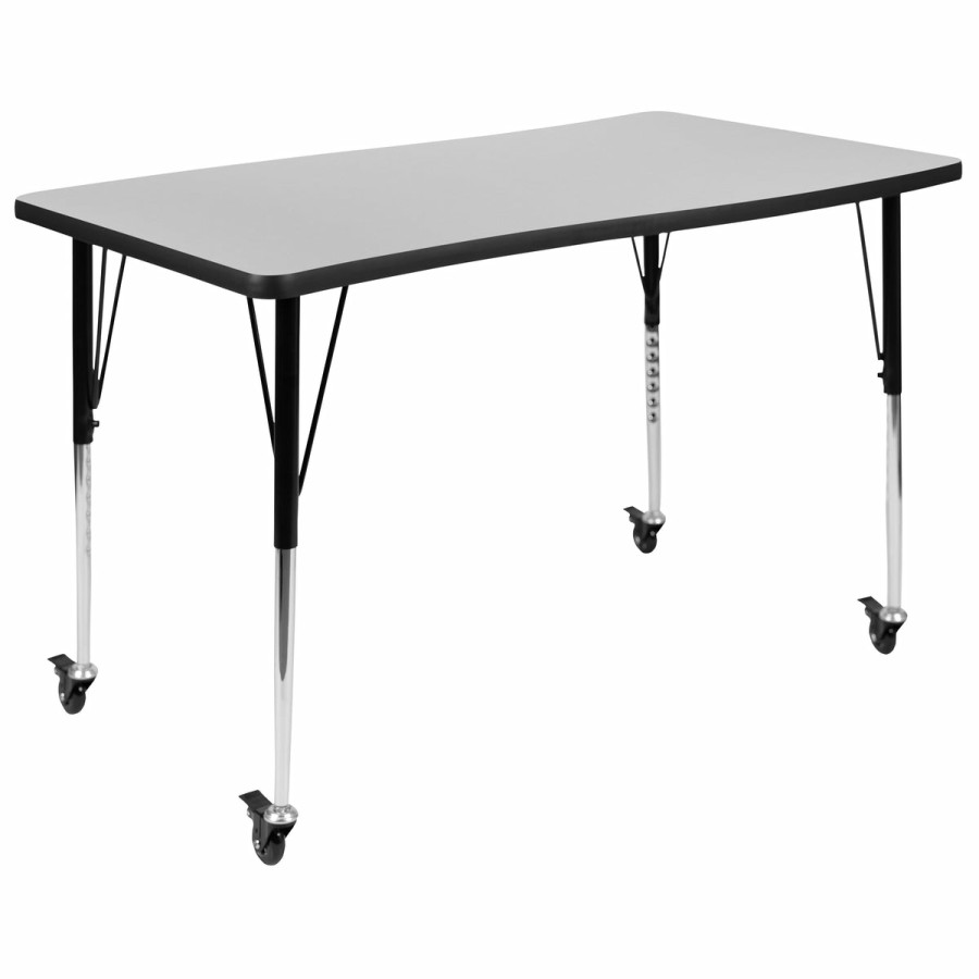 Classroom FLASH Collaborative Tables | Mobile 28"W X 47.5"L Rectangle Wave Flexible Collaborative Thermal Laminate Activity Table - Standard Height Adjustable Legs