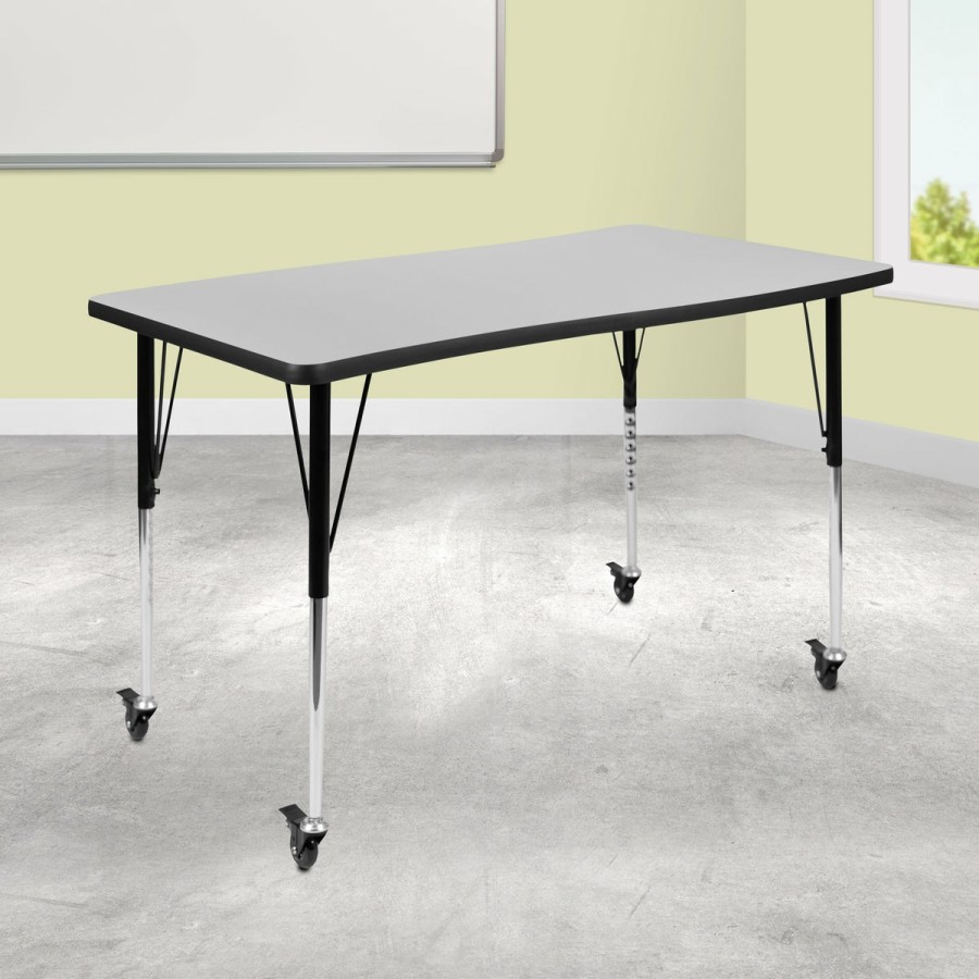 Classroom FLASH Collaborative Tables | Mobile 28"W X 47.5"L Rectangle Wave Flexible Collaborative Thermal Laminate Activity Table - Standard Height Adjustable Legs