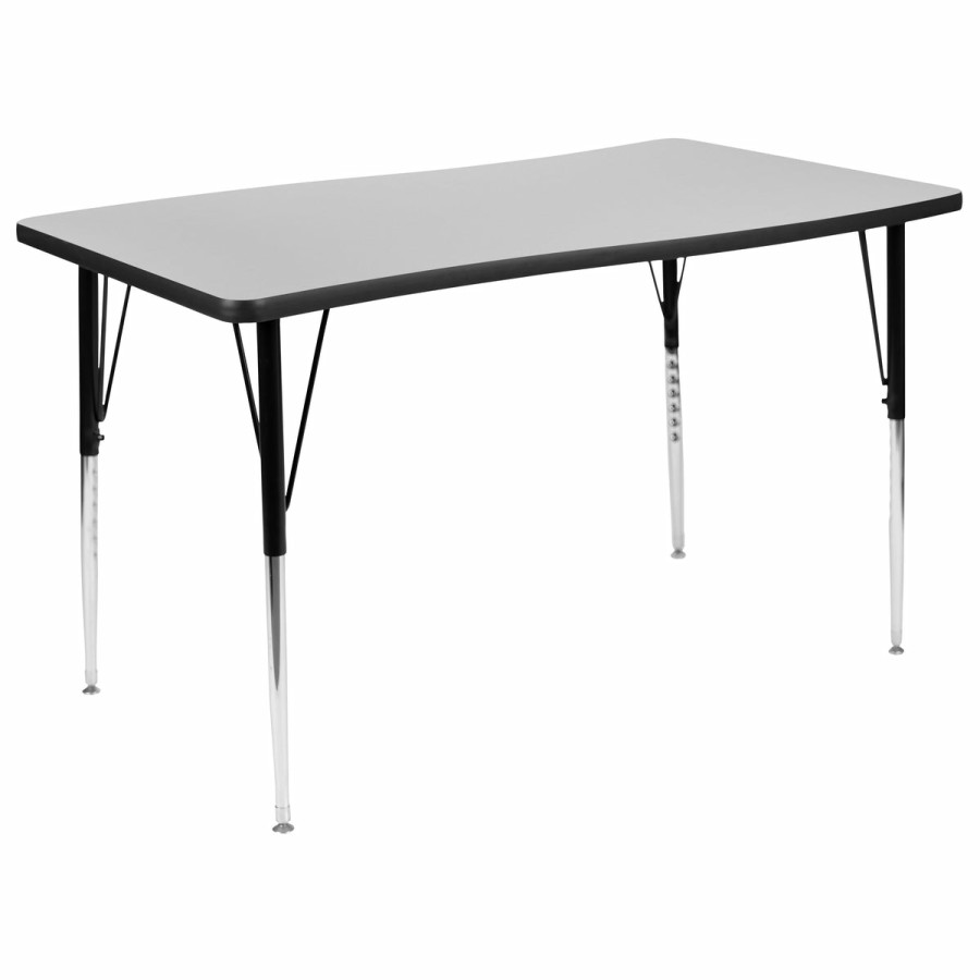 Classroom FLASH Collaborative Tables | 28"W X 47.5"L Rectangle Wave Flexible Collaborative Thermal Laminate Activity Table - Standard Height Adjustable Legs