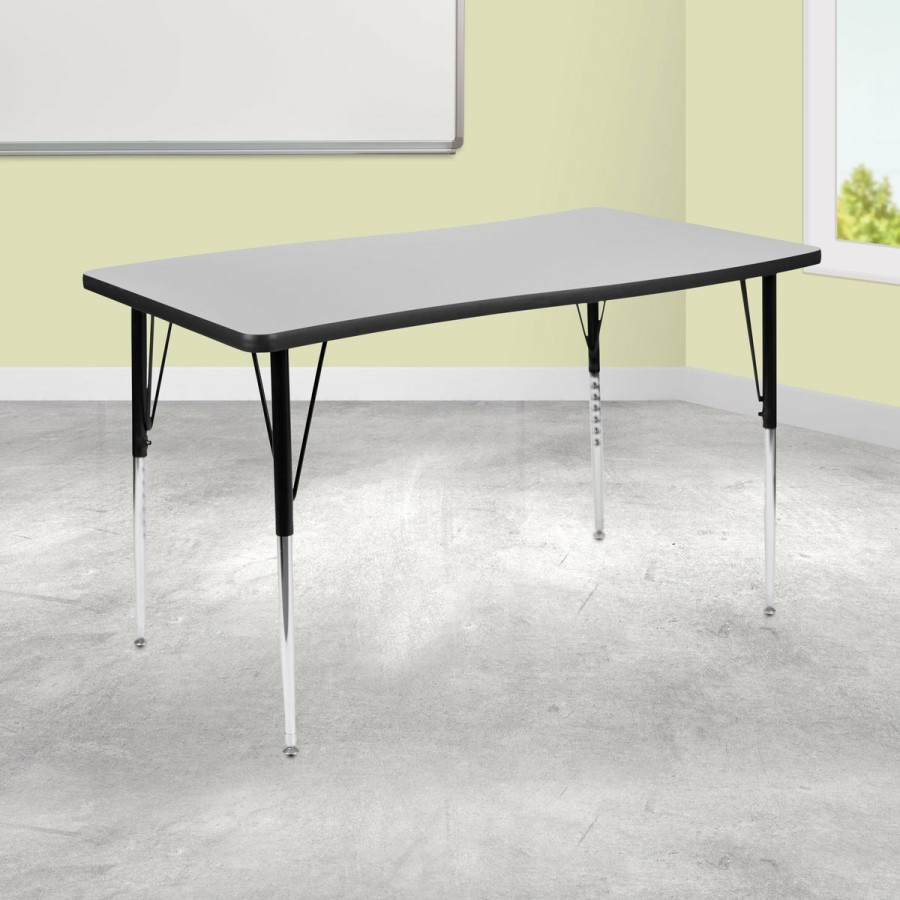 Classroom FLASH Collaborative Tables | 28"W X 47.5"L Rectangle Wave Flexible Collaborative Thermal Laminate Activity Table - Standard Height Adjustable Legs