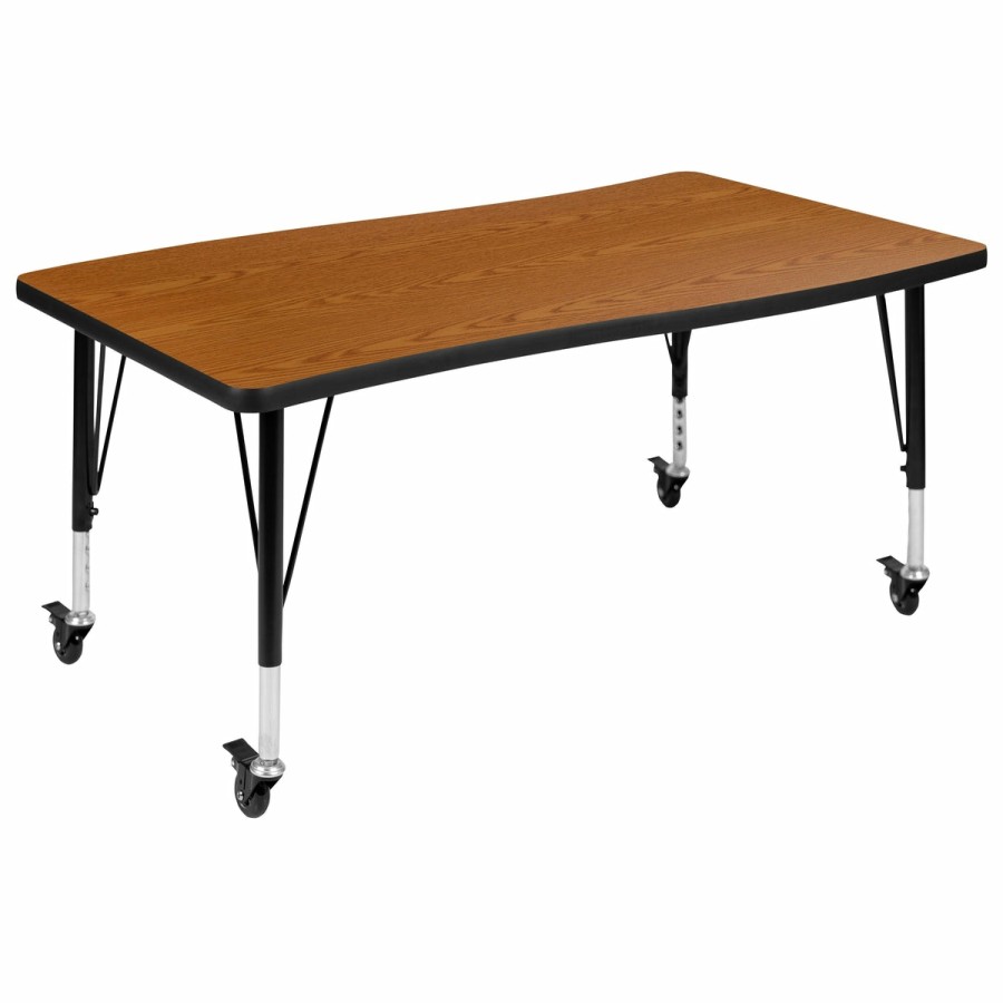 Classroom FLASH Collaborative Tables | Mobile 28"W X 47.5"L Rectangle Wave Flexible Collaborative Thermal Laminate Activity Table - Height Adjustable Short Legs