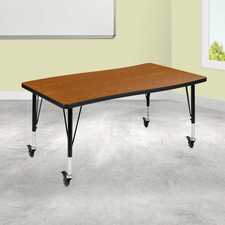 Classroom FLASH Collaborative Tables | Mobile 28"W X 47.5"L Rectangle Wave Flexible Collaborative Thermal Laminate Activity Table - Height Adjustable Short Legs