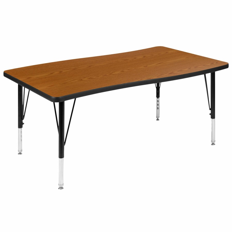 Classroom FLASH Collaborative Tables | 28"W X 47.5"L Rectangle Wave Flexible Collaborative Thermal Laminate Activity Table - Height Adjustable Short Legs