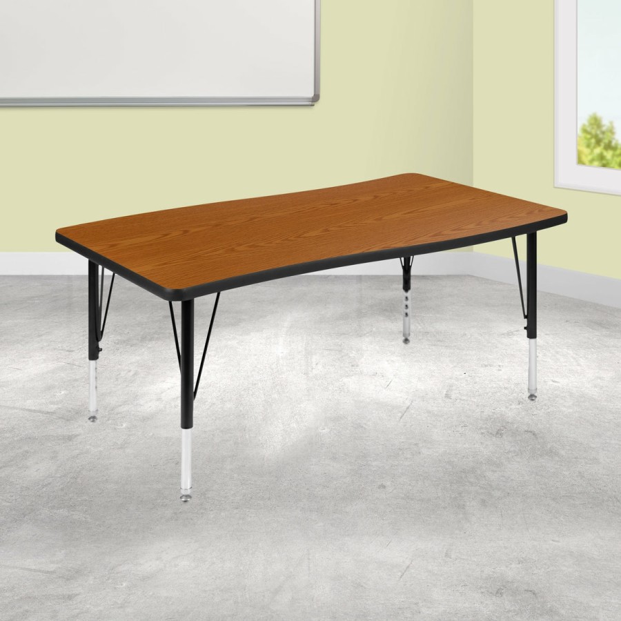 Classroom FLASH Collaborative Tables | 28"W X 47.5"L Rectangle Wave Flexible Collaborative Thermal Laminate Activity Table - Height Adjustable Short Legs