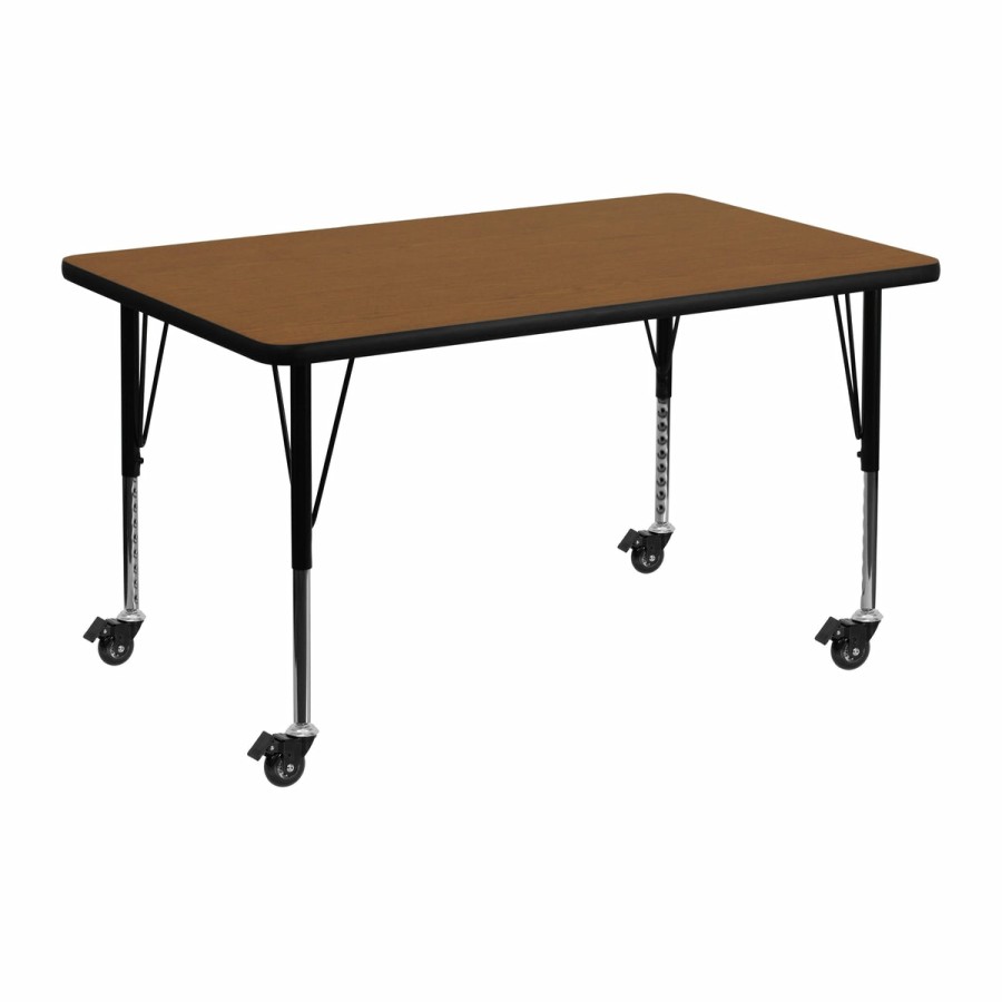 Classroom FLASH Rectangular Tables | Mobile 30''W X 48''L Rectangular Hp Laminate Activity Table - Height Adjustable Short Legs