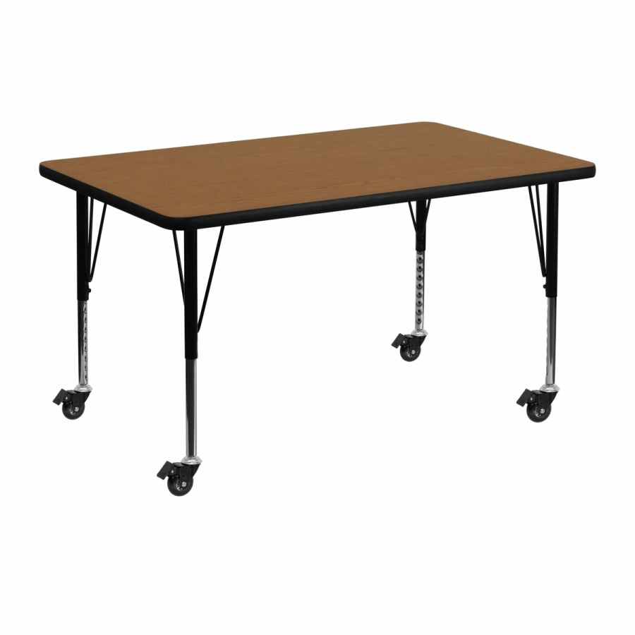 Classroom FLASH Rectangular Tables | Mobile 30''W X 48''L Rectangular Thermal Laminate Activity Table - Height Adjustable Short Legs