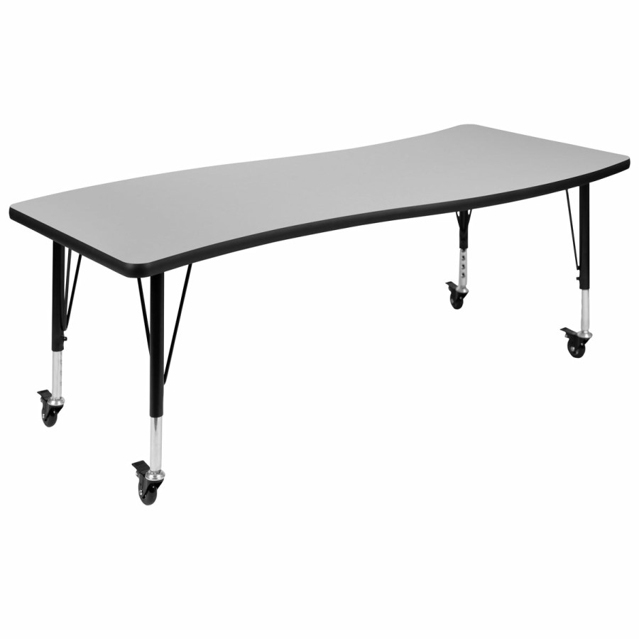 Classroom FLASH Collaborative Tables | Mobile 26"W X 60"L Rectangle Wave Flexible Collaborative Thermal Laminate Activity Table - Height Adjustable Short Legs