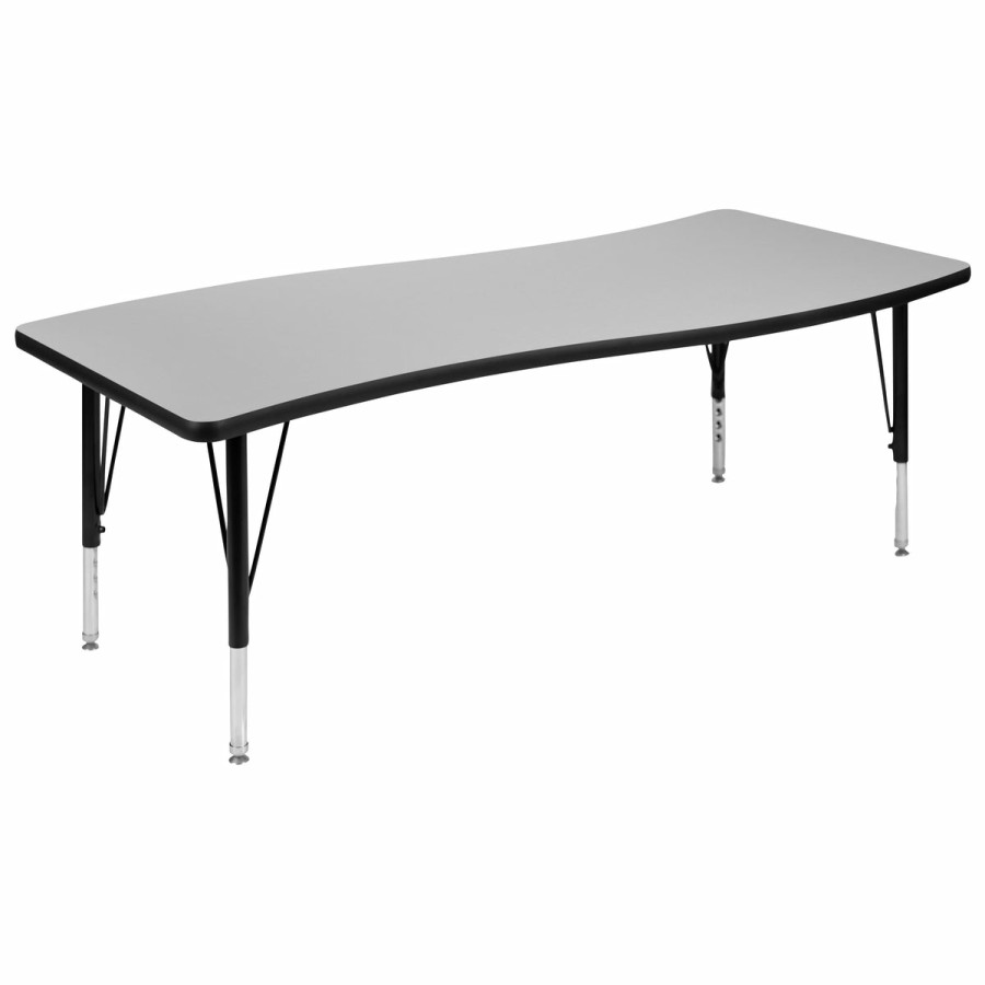 Classroom FLASH Collaborative Tables | 26"W X 60"L Rectangle Wave Flexible Collaborative Thermal Laminate Activity Table - Height Adjustable Short Legs