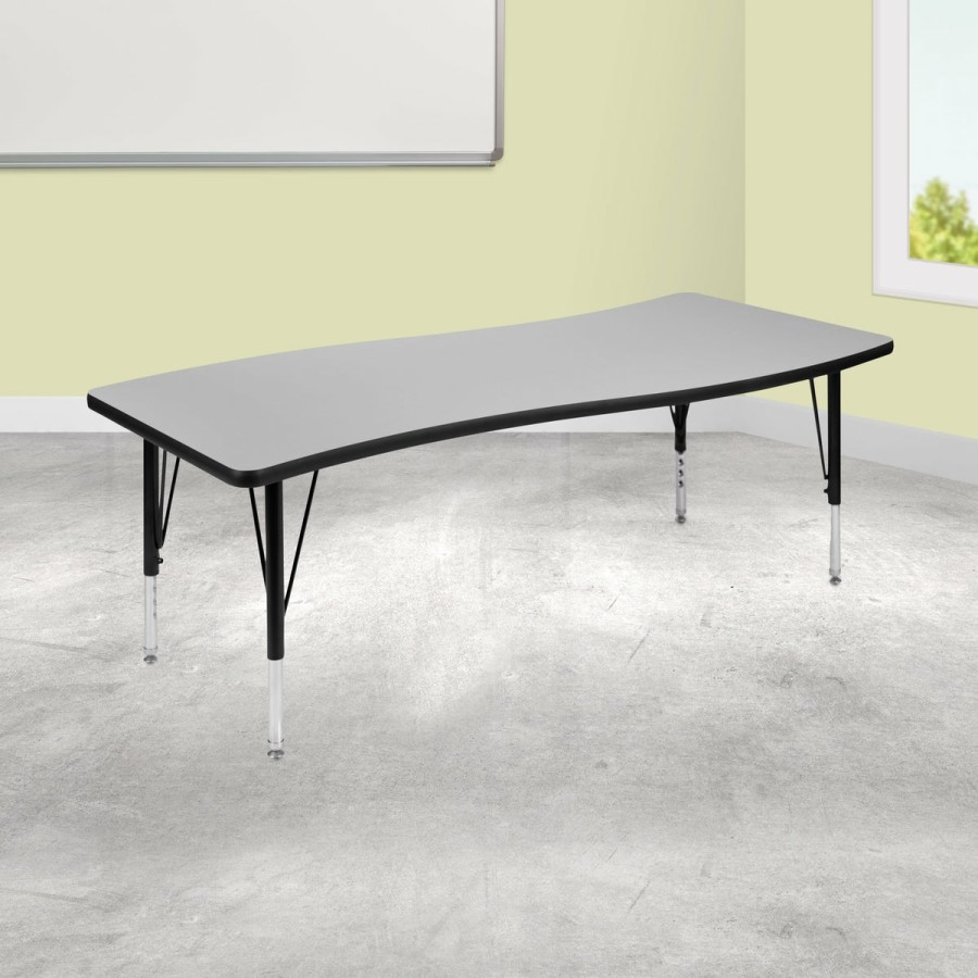 Classroom FLASH Collaborative Tables | 26"W X 60"L Rectangle Wave Flexible Collaborative Thermal Laminate Activity Table - Height Adjustable Short Legs