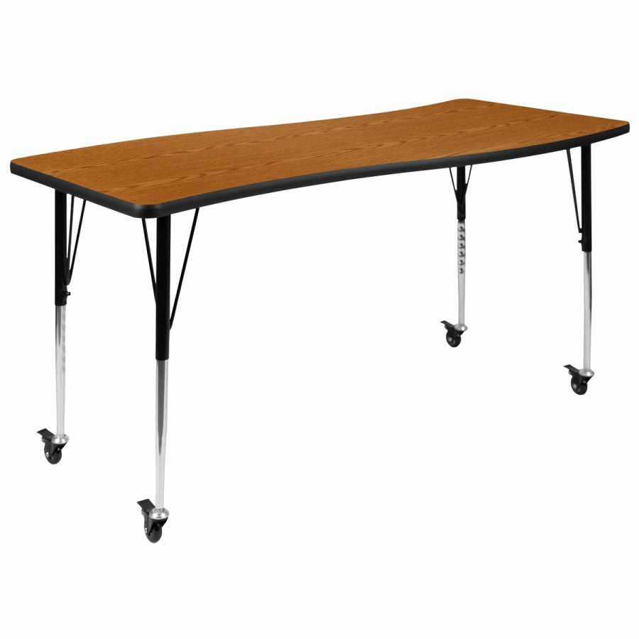 Classroom FLASH Collaborative Tables | Mobile 26"W X 60"L Rectangle Wave Flexible Collaborative Thermal Laminate Activity Table - Standard Height Adjustable Legs