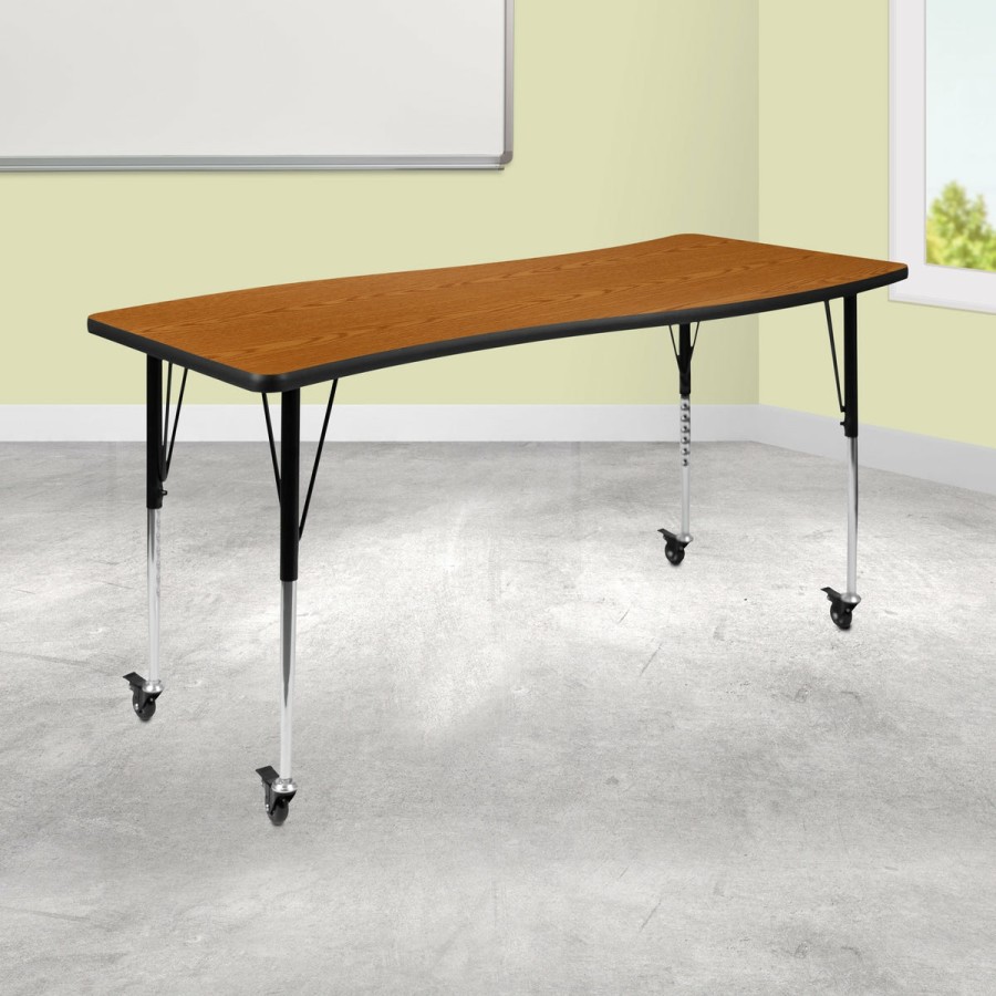 Classroom FLASH Collaborative Tables | Mobile 26"W X 60"L Rectangle Wave Flexible Collaborative Thermal Laminate Activity Table - Standard Height Adjustable Legs