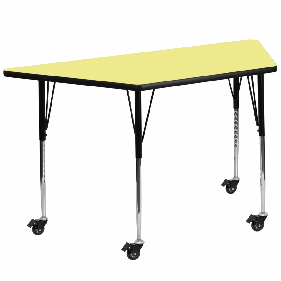 Classroom FLASH Trapezoid Tables | Mobile 29''W X 57''L Trapezoid Thermal Laminate Activity Table - Standard Height Adjustable Legs