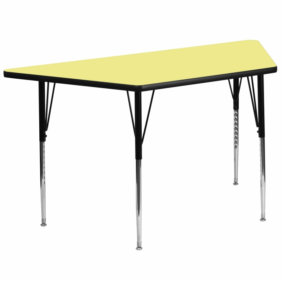 Classroom FLASH Trapezoid Tables | 29''W X 57''L Trapezoid Thermal Laminate Activity Table - Standard Height Adjustable Legs