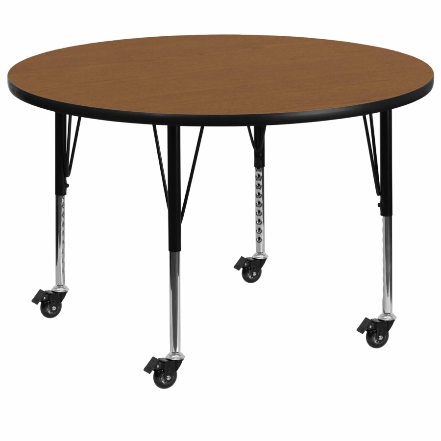 Classroom FLASH Round Tables | Mobile 42'' Round Thermal Laminate Activity Table - Height Adjustable Short Legs