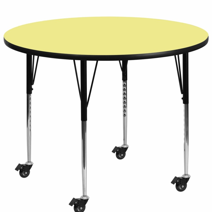 Classroom FLASH Round Tables | Mobile 42'' Round Thermal Laminate Activity Table - Standard Height Adjustable Legs