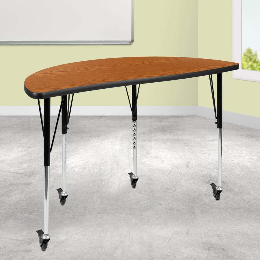 Classroom FLASH Collaborative Tables | Mobile 47.5" Half Circle Wave Flexible Collaborative Thermal Laminate Activity Table - Standard Height Adjustable Legs