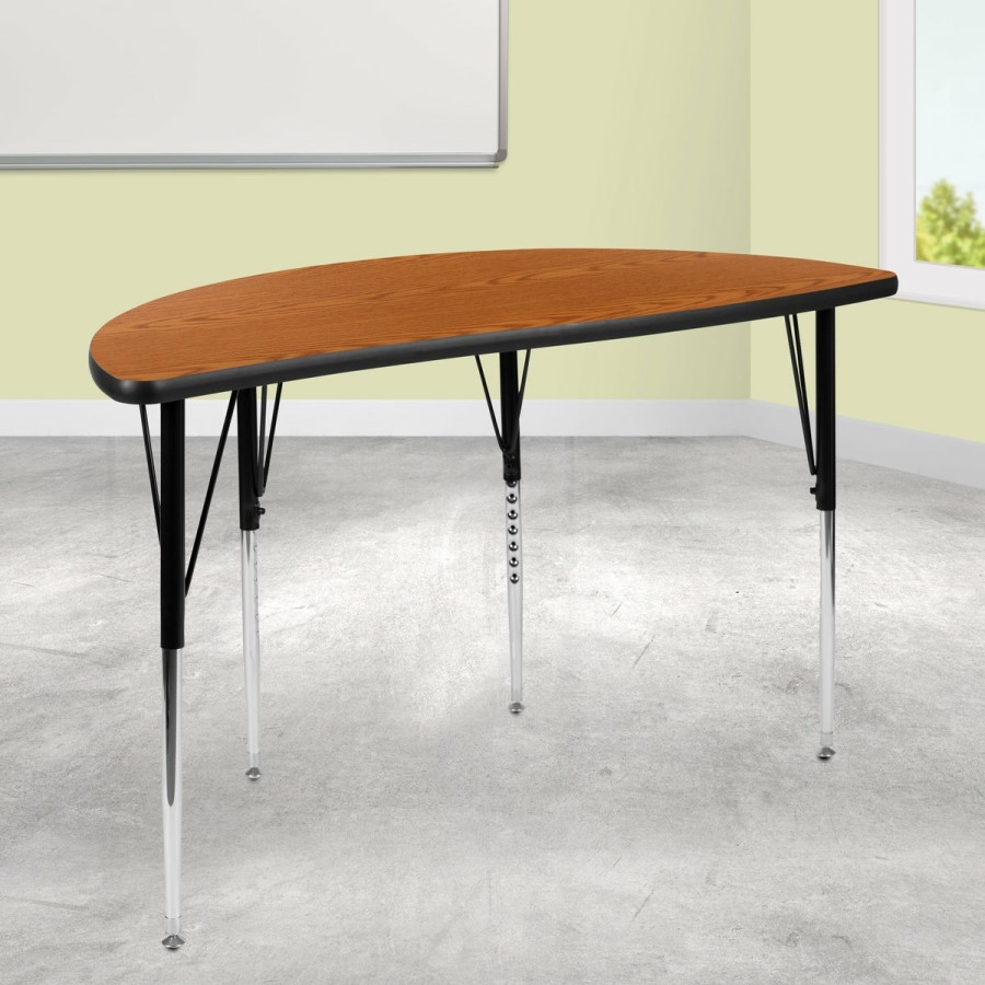 Classroom FLASH Collaborative Tables | 47.5" Half Circle Wave Flexible Collaborative Thermal Laminate Activity Table - Standard Height Adjustable Legs