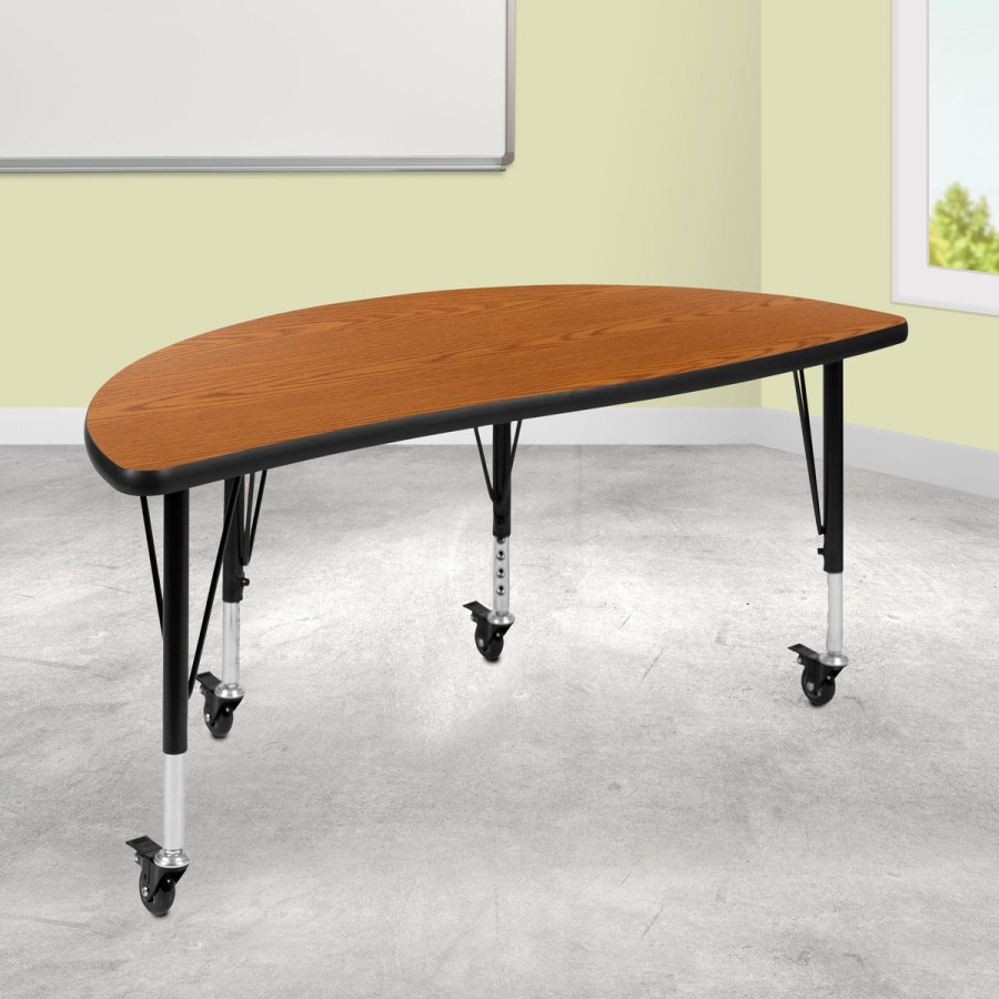 Classroom FLASH Collaborative Tables | Mobile 47.5" Half Circle Wave Flexible Collaborative Thermal Laminate Activity Table - Height Adjustable Short Legs