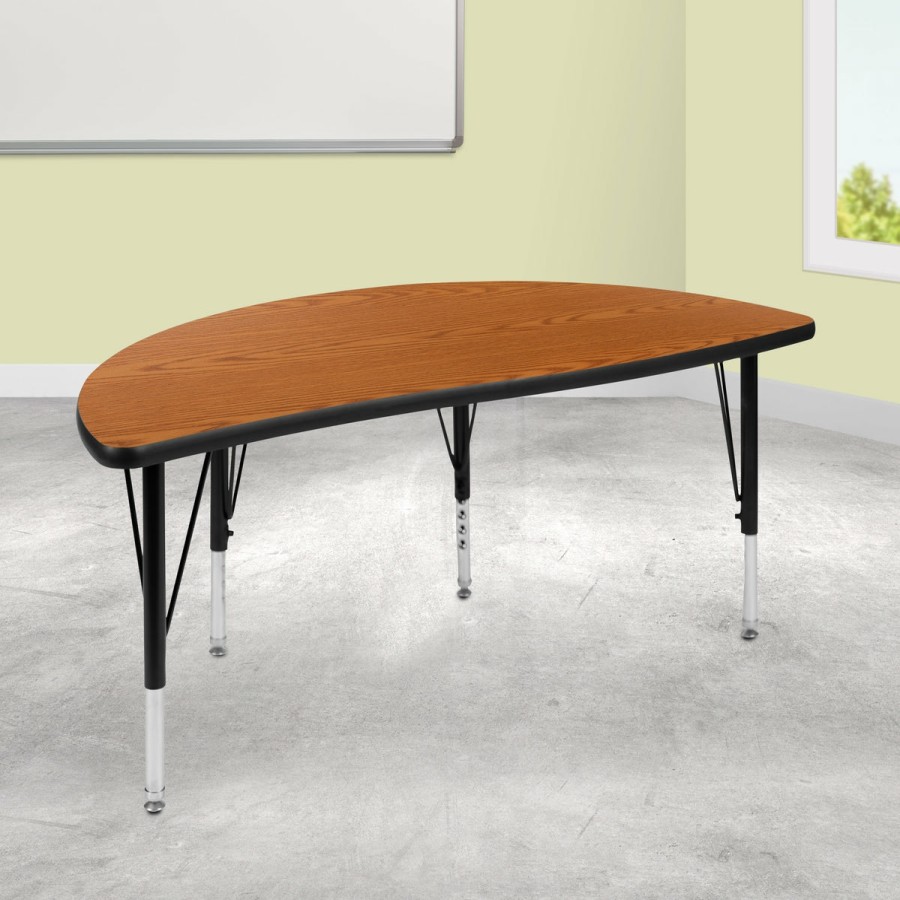 Classroom FLASH Collaborative Tables | 47.5" Half Circle Wave Flexible Collaborative Thermal Laminate Activity Table - Height Adjustable Short Legs