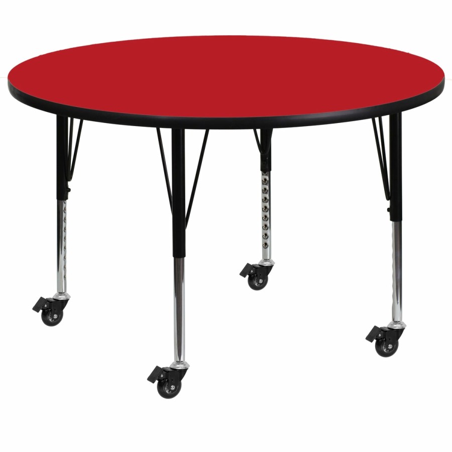 Classroom FLASH Round Tables | Mobile 48'' Round Hp Laminate Activity Table - Height Adjustable Short Legs